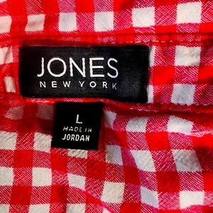 Red gingham checked long sleeve adjustable sleeves